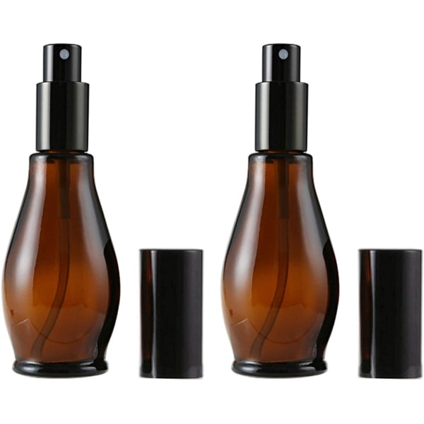 2 stk 100 ml ravfarvet glas sprayflaske tom genopfyldelige kosmetiske hætteglas Prøvepakningsbeholdere med fin tågesprøjteforstøver og sort låg 100ml