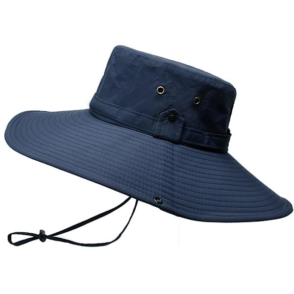 Unisex bred solhatt med bred brätte, utomhus fiskehatt, 360° Anti UV andningsbar multifunktionshatt, vandringshatt, Navy Blue