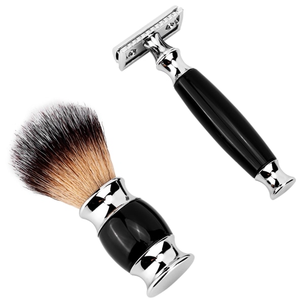 3 stk/sett Barberbørstesett, skjeggbarberbørste for menn Barberverktøy med luksuriøs barberbørsteholder i rustfritt stål for barberhøvel og børste