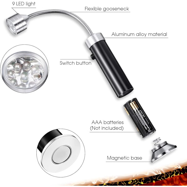 3 stk. Grill Barbecue Lys Magnetisk Base Led BBQ Lys Justerbar BBQ Lys med 360 Graders Hals Grill Lampe til Udendørs Grill og BBQ, Sort