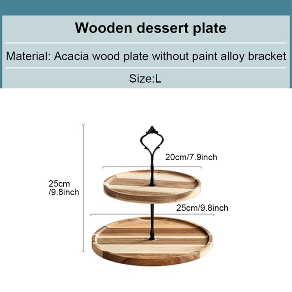 2 etasjers fruktfat i tre, to etasjers brett i tre på bondegården, kakefat i tre, stativ med dekor i tre, med metallhåndtak (størrelse: L) L