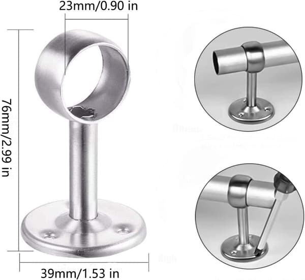 Gardinstangsholder, rustfrit gardinstangsholder i rustfrit stål, diameter 22mm, til bruseforhæng, garderobe (74mm høj)