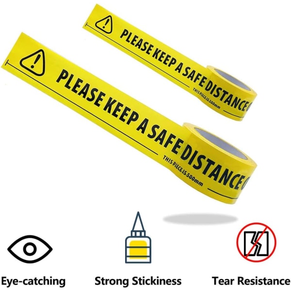 2 rullar social distansering tejp Håll avstånd skyltning Varning tejp Varning markering tejp Säkerhetstejp Varning tejp Golvmarkering tejp - 48mmx33m