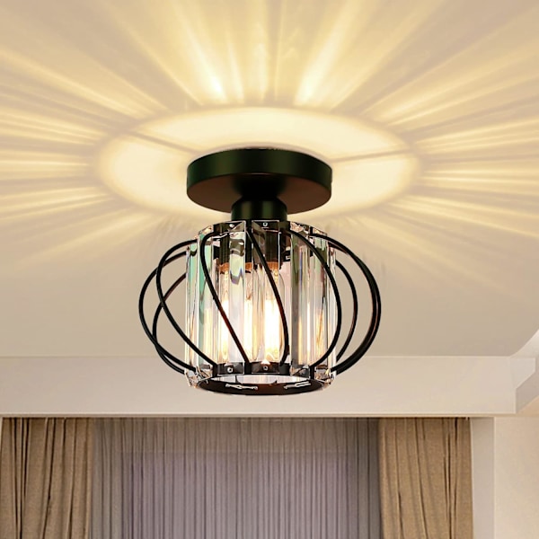 Moderne Krystal Loftlampe - Mini Halvmonteret Belysning LED Krystal Lysekroner Armatur til Køkken Spisestue Stue - Sort