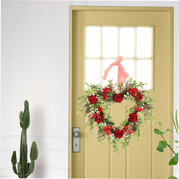Tekokukkaseppele – Romanttinen ruususeppele -koristelu ystävänpäivähäihin ja kevätjuhliin – Tyylikäs oviripustus ja koriste-koko 40cm