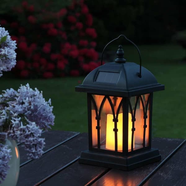 Festive Lights, Matte Black Udendørs Dekorative Solcellelanterner med Vandtæt Flimrende LED-belysning