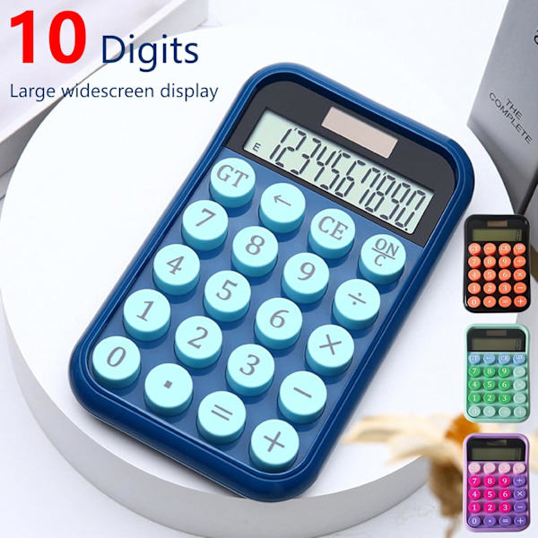 Rund knap lommeregner mekanisk tastatur lommeregner med 12-cifret display lommeregner til studerende og professionelle, grøn