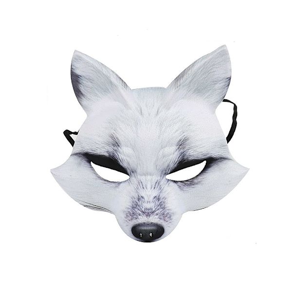 Halloween Konstgjord Räv Mask Djur Elegant Cosplay Mask för Halloween Cosplay Fest Fancy Dress Tillbehör (Vit Räv) White
