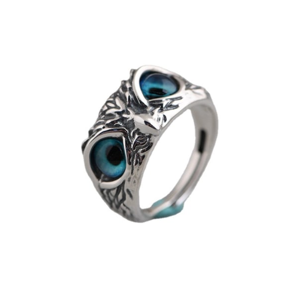 Justerbar Sterling Sølv Demon Eye Owl Ring, Silver Demon Eye Owl Ring, Retro Animal Open Justerbar Ring, smykkegave til kvinder og mænd