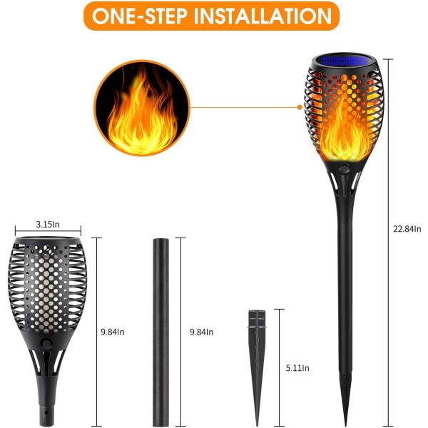 Solcelled Fakkel Lys Have Fakkel Lys Vandtæt Sol Fakkel Sol Flamme Lys Udendørs Dekoration Sol Flamme(Pakke med 4) 4pc