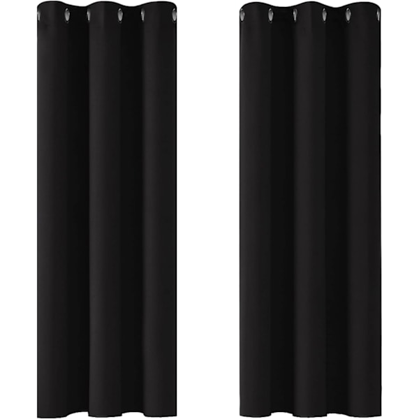 Funktionelle ringtop-gardiner med øjer, mørklægningsgardiner, termisk isolerede gardiner til børneværelse, sort, 42 x 63 tommer, 2 paneler