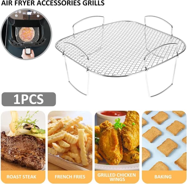 Luftfrityrkurv Grillrist Rustfritt Stål Dehydratorrist Multifunksjonell Matlagingsrist Toastrist Luftfrityrtilbehør Robust Kvadratisk Rist
