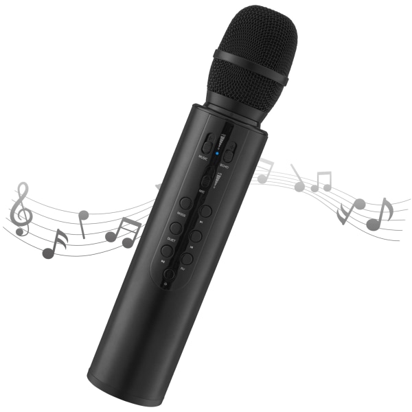 Karaoke trådlös mikrofon Bärbar handhållen Bluetooth högtalare Mic, trådlösa mikrofoner Karaokemaskin Hem KTV-spelare Black