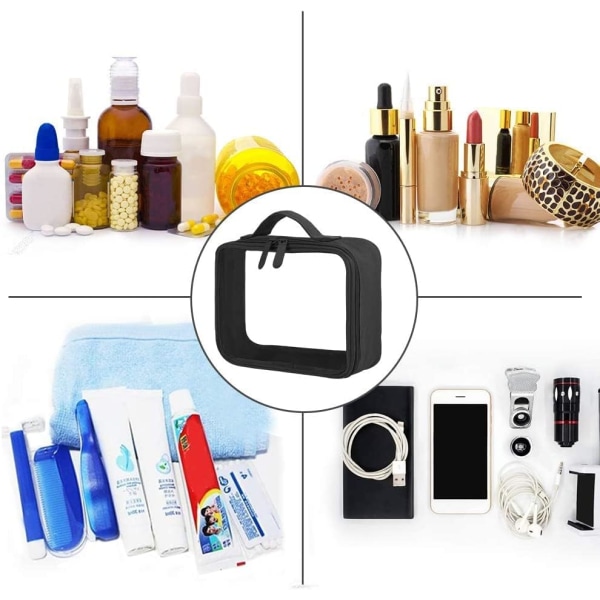 TSA:n hyväksymä hygienialaukku hihnalla, kirkkaat matkanesteet hygieniatuotteet ja kosmetiikka Organizer käsimatkatavarat naisille ja miehille, musta (3 kpl pakkaus)
