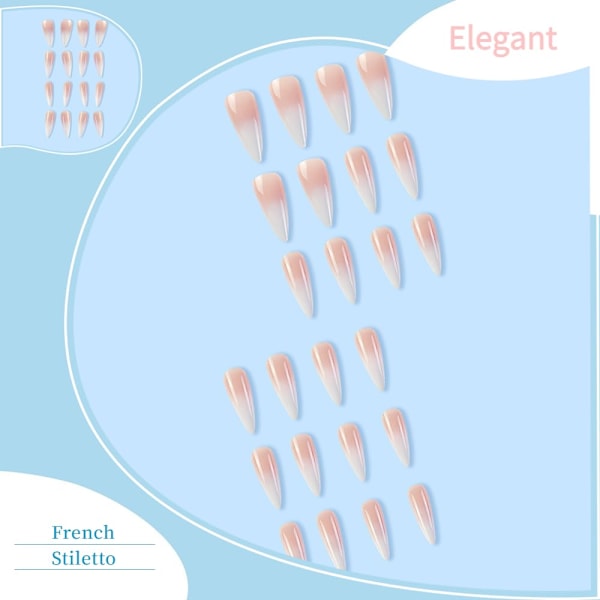 Lange Tryk-på Negle Stiletto Falske Negle Ekstra Lange Falske Negle Fransk Spids Lim på Negle Gradient Akryl Negle Rosa til Hvid Tryk på