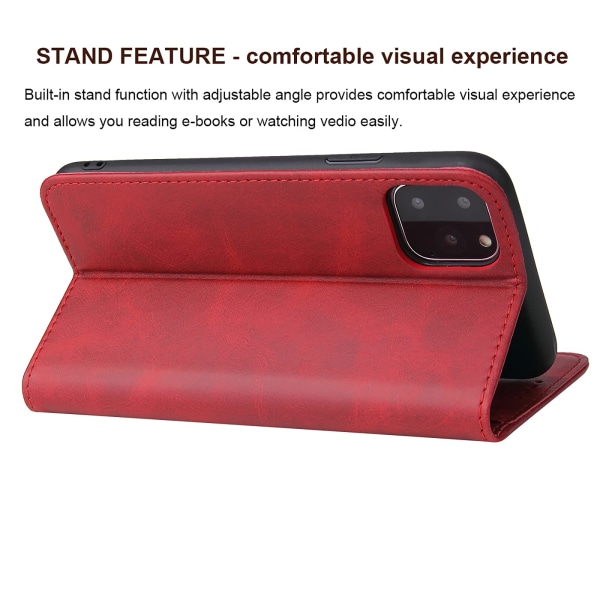 iPhone 11 etui Premium PU læder pung etui med kortholder Kickstand Indbygget magnetisk lukning Flip Folio telefoncover til iPhone 11 - Rød Red