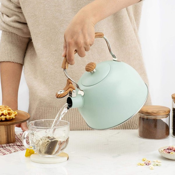 Visslande vattenkokare, 2,5L visslande vattenkokare, gasspis induktionskokare rostfritt stål vattenkokare Light green