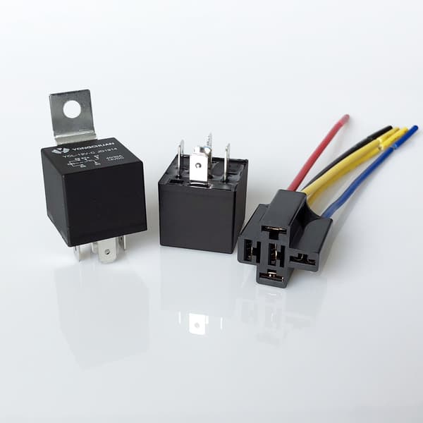 12V 40A Bilrelä med Färgad Kabelstam, 5-polig SPDT-relä, 2-pack
