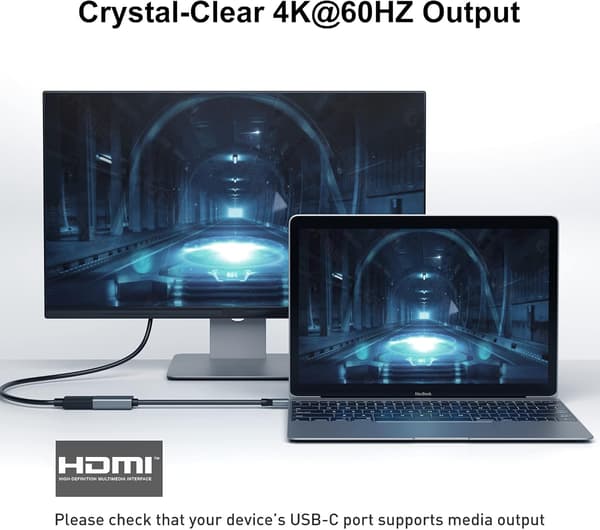 USB-C til HDMI Adapter 4K@60Hz 3 til HDMI Adapter til MacBook Pro 2019/2018/2017, MacBook Air/iPad Pro 2018, Samsung Galaxy S10/S9