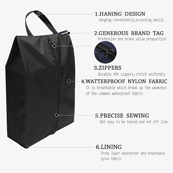 Skobag for reiseskoffert, skobag, skobag, ferieskobag - sett med 2 (1 standardstørrelse + 1 X-stor størrelse)