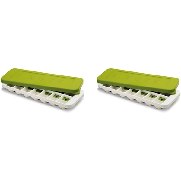 Lättutlösande iskubslåda med stapelbart lock, gör 14 isbitar - Grön (2-pack) Green