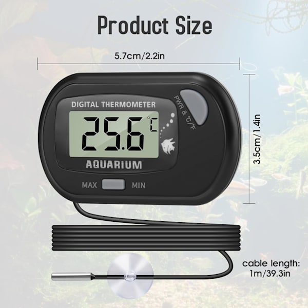 Digitalt LCD-akvarie termometer med sugekopper og vandtæt sonde til akvariefisketank (2 stk.)