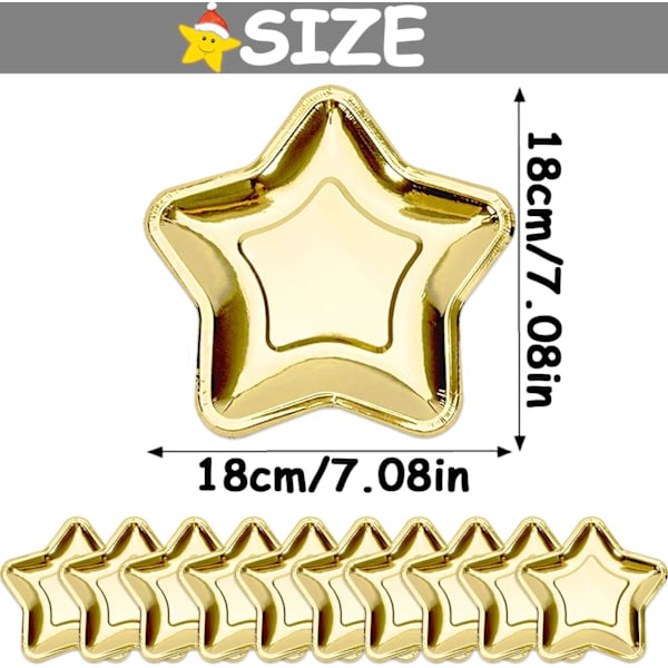 10 st jul engångsguld stjärnpappersplattor, 7 tum Gold