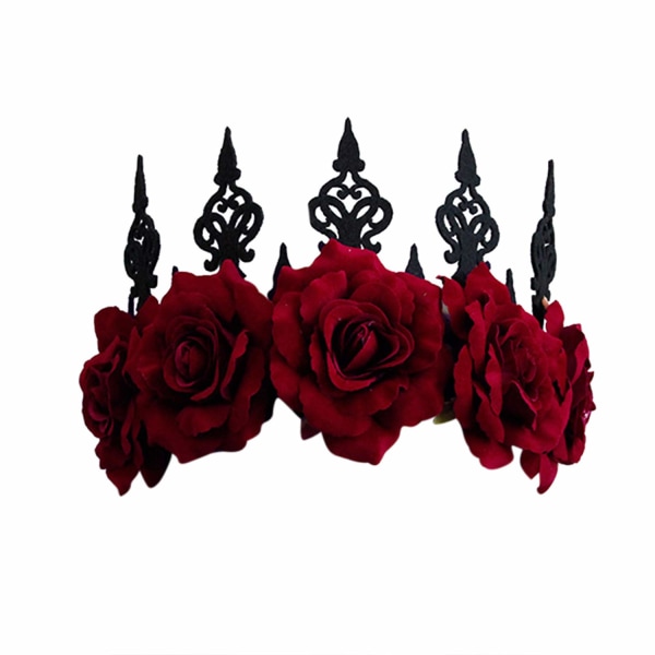 Gotisk rød rose krone halloween tiara pannebånd brude blomst hår krans krans bryllup hodeplagg blomster hode tilbehør Hodeplagg