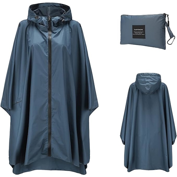 Regnjakke Dame Herre Regnponcho Regnfrakk Vanntett Lett Regnklær med Hette Regnkappe Jakke Regnponcho blue