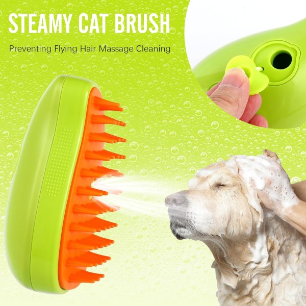 3 i 1 dampende katte-/hundebørste til massage, multifunktionelle kattebørster til pleje, børste til kæledyrshår til fjernelse af sammenfiltrede og løse hår (grøn) Green