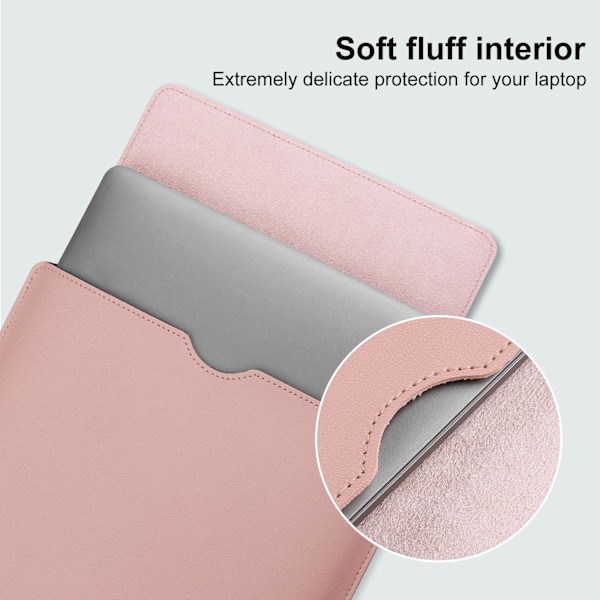 PU-läderfodral för MacBook Air 15 tum A2941 M2-chip, inre mjuk fluff tjock vadderad bärbar resväska (rosa)