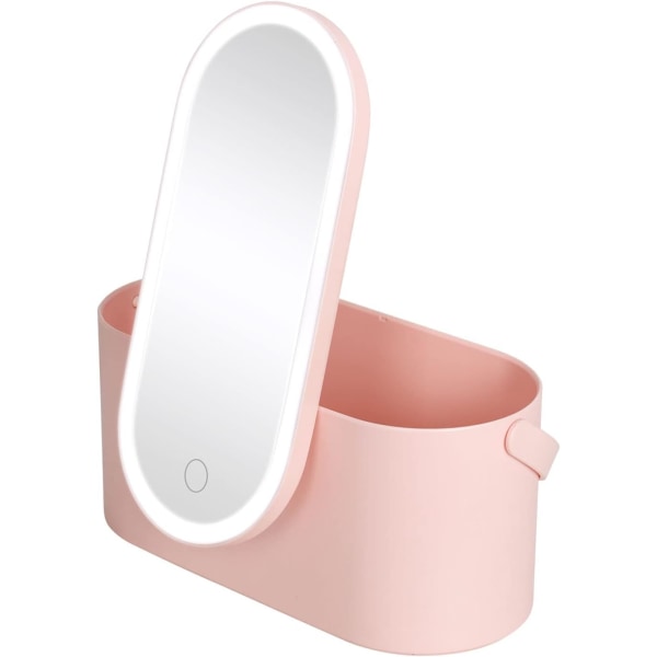 Bærbar LED-sminkeboks, Reise-sminkeboks for kvinner Oppbevaring med LED-speil reisetoalettsaker (rosa) Pink