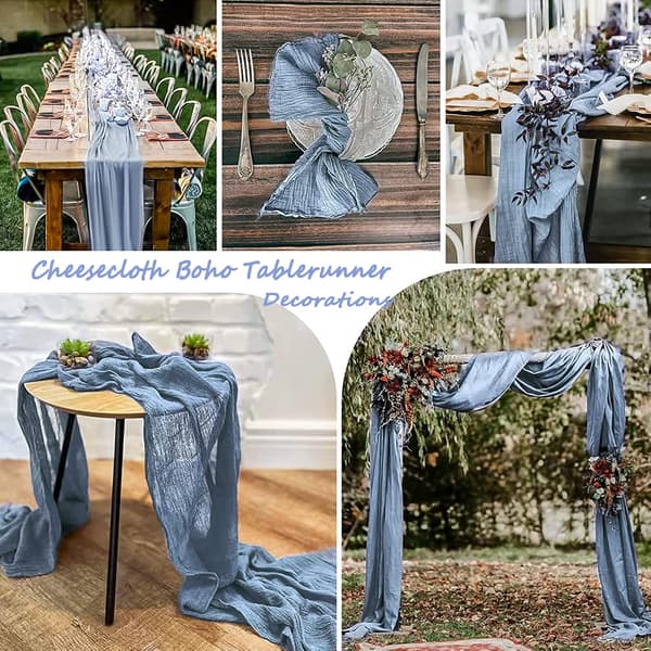 Cheesecloth Bordsløber, Bordsløber til Begivenhed, Bryllupsdekoration, Jul, Beige, 90×300CM, Røget Blå Blue