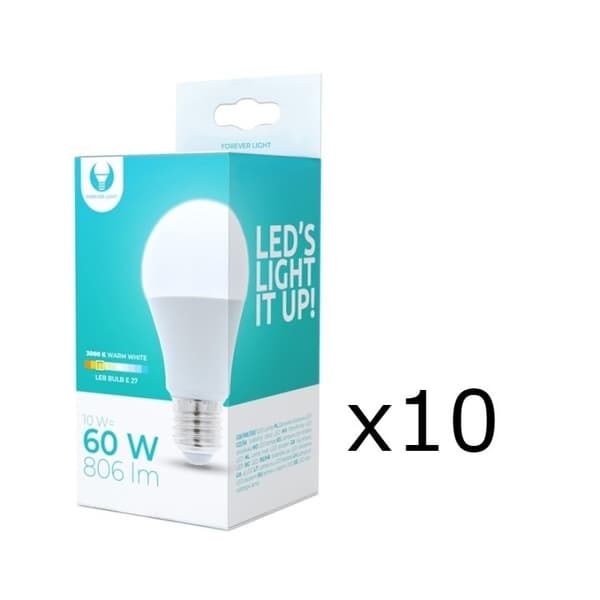 LED-pære E27, A60, 10W, 230V, 3000K 10-pak, Varm hvid 500