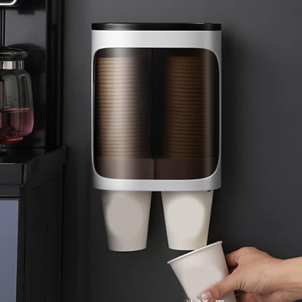 Dobbeltrørs koppdispenser, passer til 6 oz til 8 oz limveggmontert koppdispenser med lokk Dobbeltrør-hvit
