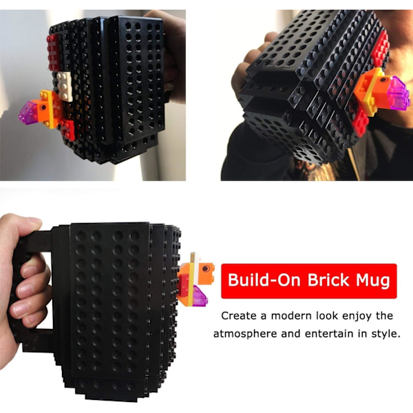 Byggbar Kaffekopp med DIY Kreativa Byggklossar, Nyhet Jultomte Födelsedagspresenter för Barn med 1 förpackning Tillbehör (Svart)
