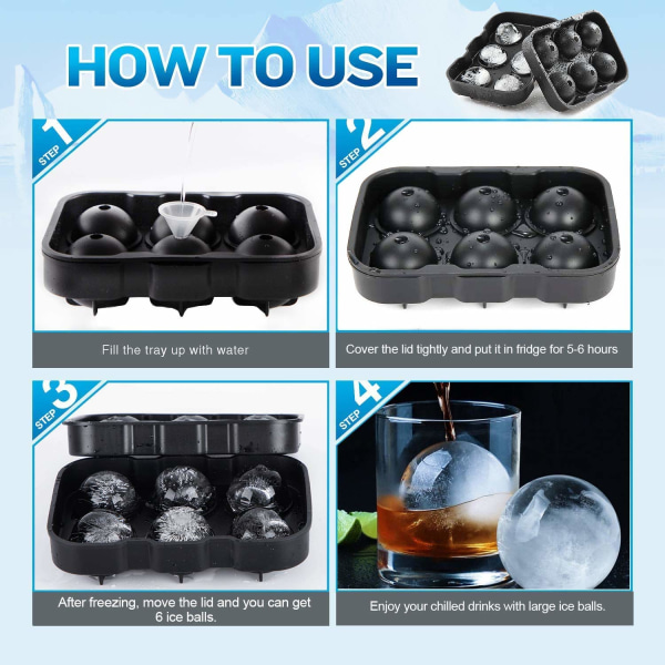 2-pack iskubsbrickor, silikonsfär Giant Ice Ball Maker med lock och stora fyrkantiga molds för whisky, återanvändbar