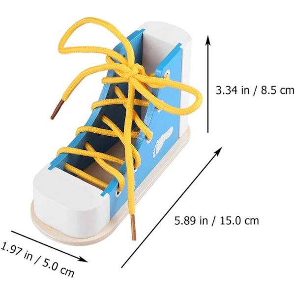 Lær å knyte sko i tre, leketøy med snøring, sko med lisser, leketøy for å lære å knyte sko, pedagogisk sett for barn, blå