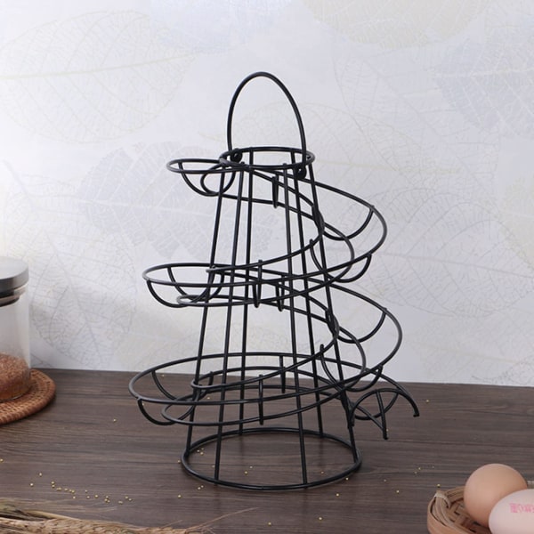 Äggdispenserställ Spiral Design Metall Ägg Skelter Fristående Tråd Kyckling Äggförvaring Organizer Displayhållare Svart Black