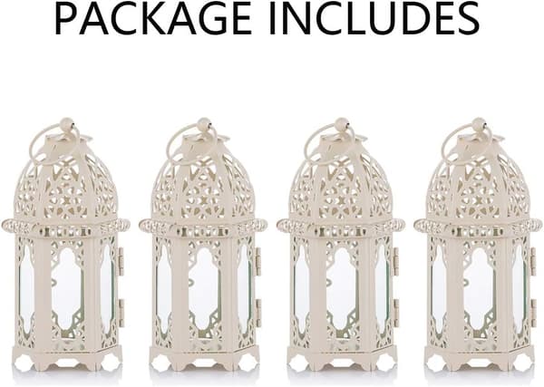 4 stk. stearinlys lanterne, lille til jul hvid White 4pc
