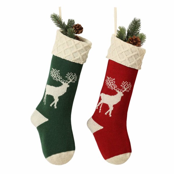 Julestrømper, strikket reinsdyrmønster julestrømper Tradisjonell hengende sokkerpynt for familiefestdekorasjoner 46 cm