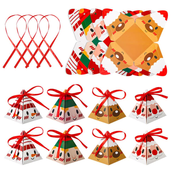 24 st Julklappsaskar, 8x7,3 cm Förmonterade Triangulära Julförpackningsaskar Ren Snögubbe Jultomte Stilar Julkakburk