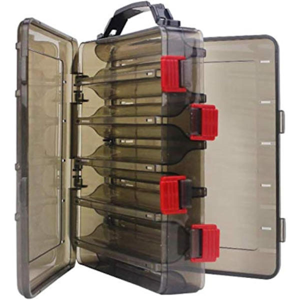 Grids Dubbelsidig Fiske Lure Hook Tackle Box Synlig Hård Plast Klar Fiske Krokar Tillbehör Förvaringslåda Behållare (Grå-14 Rutnät) 27*18*4.7 cm