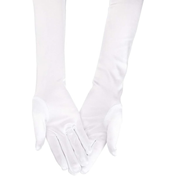 Långa Armbågslånga Satinhandskar 21 tum Stretchiga 1920-tals Operahandskar Kvällsfest Danshandskar för Kvinnor, Vit
