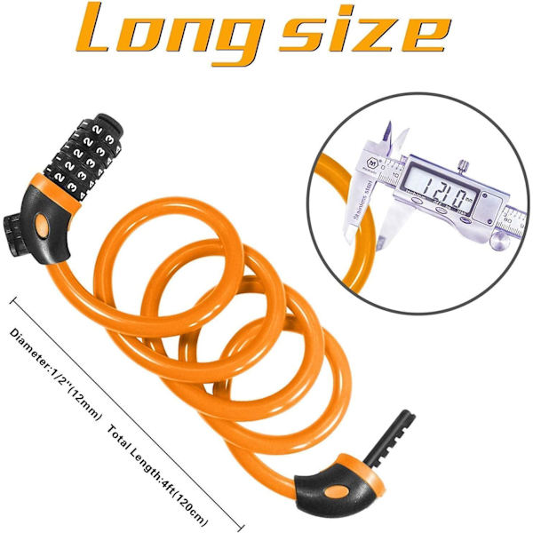 Cykellås Cykelskåp Kombination 5 Siffror 110cm Lång Cykelkabel Lås Cyklar Kedja Hög Säkerhet för E-Cykel Mountainbike (orange) orange