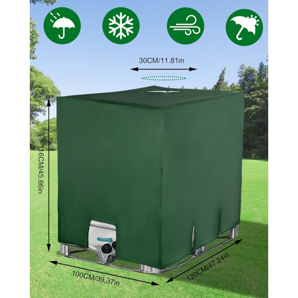 Deksel for 1000L IBC-tank, vanntankdeksel, regnvannsamlerlokk, 116 x 100 x 120 cm, grønn