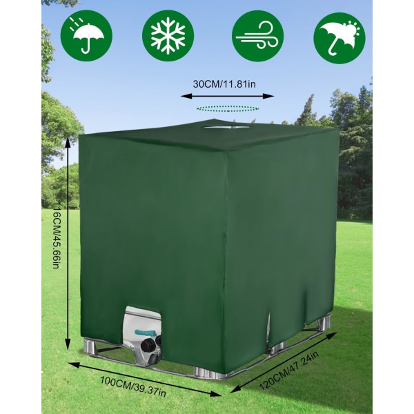 Överdrag för 1000L IBC-tank, vattentanksskydd, regnvattensamlare, 116 x 100 x 120 cm, grön