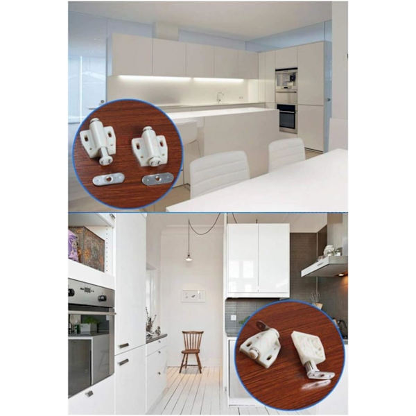 6 stycken magnetiska dörrlås med tryckutlösning, dämpning för skåpdörrar, tryckdörrlås för att öppna lås. (Beige)