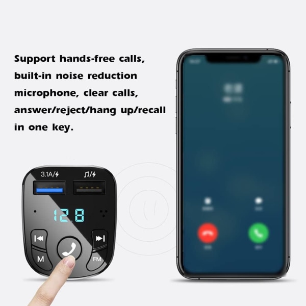 Bluetooth trådlös FM-sändare, Bluetooth bil MP3-spelare, laddare, 2 USB-portar, USB-minne spänningsdisplay