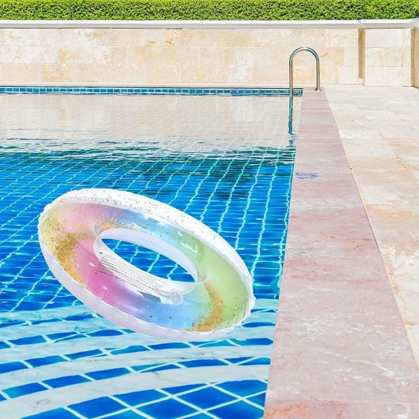 Läpinäkyvä kelluva rengas sateenkaaren paljeteilla varustettu uimarengas, kestävät puhallettavat uima-allaskellukkeet, uimarenkaat kesäisiin uima-allasjuhliin aikuisille